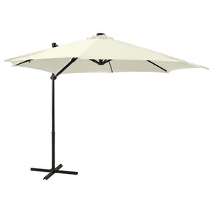 vidaXL Parasol de jardin en porte-à-faux et mât et lumières LED sable