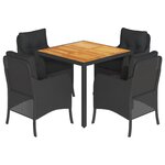 vidaXL Ensemble à manger de jardin coussins 5Pièces Noir Résine tressée
