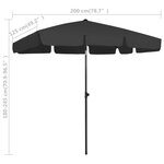 vidaXL Parasol de plage noir 200x125 cm