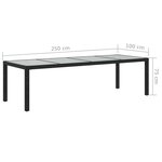 vidaXL Table de jardin Noir 250x100x75 cm Verre trempé et poly rotin