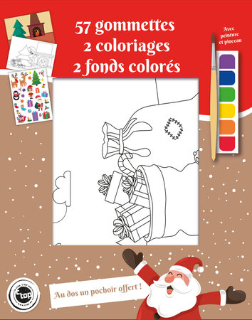 Coloriage avec peinture pinceau et gommettes Noël tradi