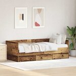 vidaXL Cadre de lit de jour avec tiroirs Bois ancien 90 x 190 cm
