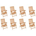 vidaXL Chaises inclinables de jardin et coussins lot de 8 Teck solide