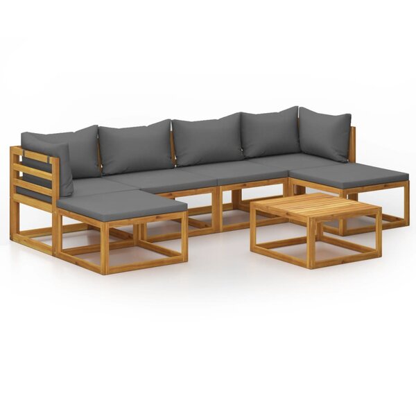 Salon de jardin meuble d'extérieur ensemble de mobilier 7 pièces avec coussin bois d'acacia solide 02_0017056