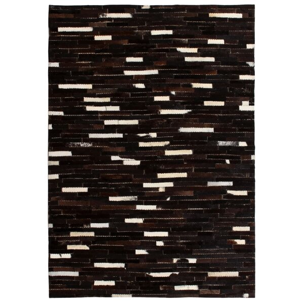 vidaXL Tapis Cuir véritable Patchwork 160 x 230 cm Rayures Noir/Blanc