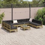 vidaXL Salon de jardin avec coussins 10 Pièces bois de pin imprégné