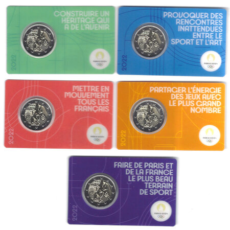 Monnaie série de 5 coincards 2 euros bu 2022 france j o de paris 2024