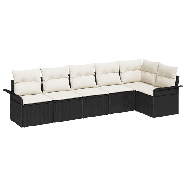 vidaXL Ensemble canapé de jardin 6 pièces avec coussins en poly rattan noir