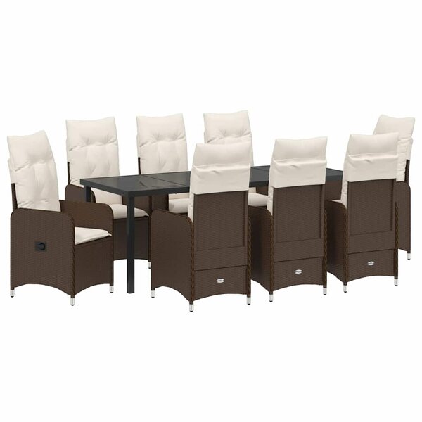 vidaXL Ensemble de salle à manger pour jardin 9 Pièces Marron Poly rotin