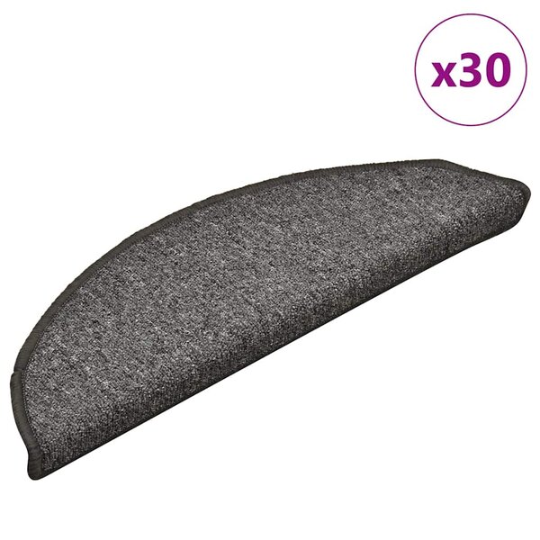 vidaXL Tapis d'escalier 30 pièces 56 x 17 x 3 cm Gris foncé Demi-rond