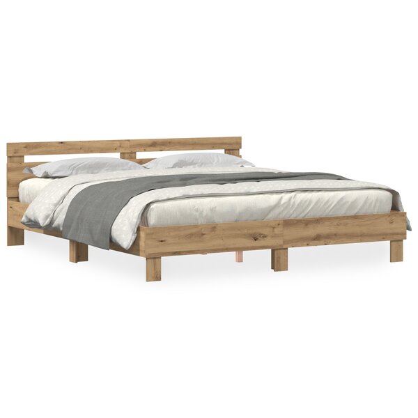 vidaXL Cadre de Lit en Bois Chêne Artisanal Bois Massif 200 x 200 cm