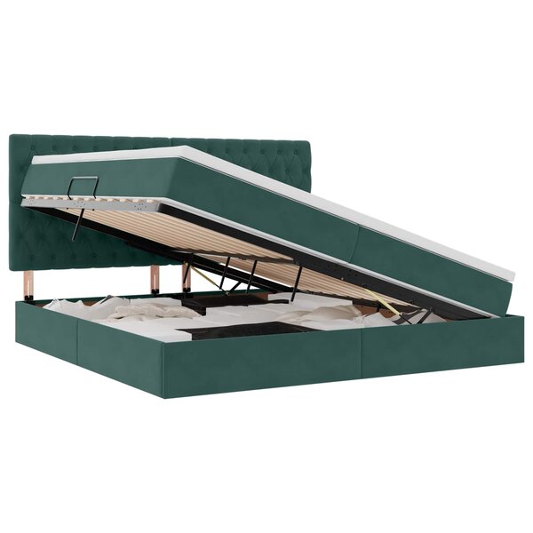 vidaXL Lit de rangement LED avec matelas Vert foncé 200 x 200 cm