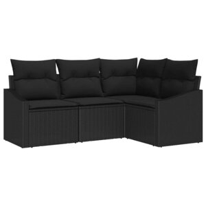 vidaXL Ensemble de Canapés avec coussin 4 Pièces Noir polyrotin