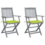 vidaXL Chaises pliables d'extérieur lot de 2 et coussins Bois d'acacia