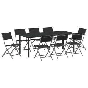 vidaXL Ensemble de salle à manger pour jardin 9 Pièces Noir