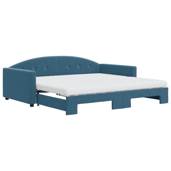 vidaXL Lit de jour avec lit gigogne et matelas bleu 100x200 cm velours