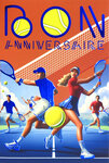 65-1427 Carte Bon ANNIVERSAIRE TENNIS Texte BLEU Brillant avec Enveloppe 12x17 5cm Pour sportif sportive tennisman tenniswoman joueur joueuse sport de raquette balle jaune court supporter la France