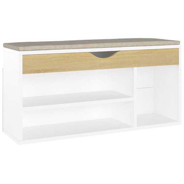 vidaXL Banc à chaussures et coussin blanc chêne sonoma bois ingénierie