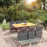 vidaXL Ensemble à manger de jardin coussins 7Pièces Résine tressée Gris