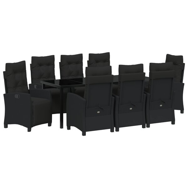 vidaXL Set de salle à manger de jardin de 9 pièces en rotin poly noir