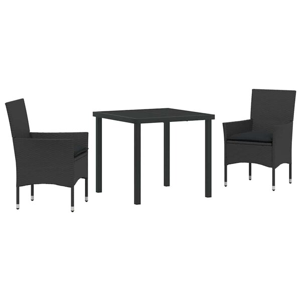 vidaXL Ensemble de salle à manger pour jardin 3 Pièces Noir polyrotin