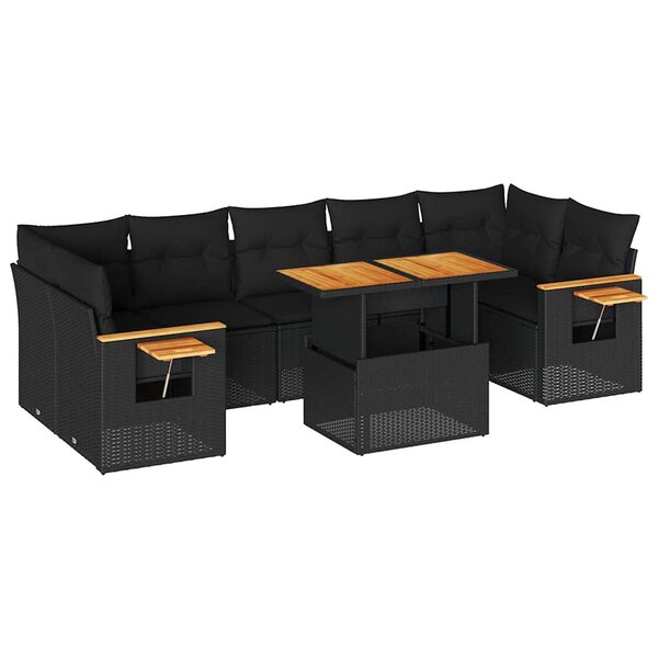 vidaXL Salon de jardin avec coussins 8 Pièces noir résine tressée acacia