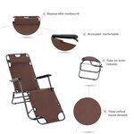 Chaise longue pliable bain de soleil transat de relaxation dossier inclinable avec repose-pied polyester oxford marron