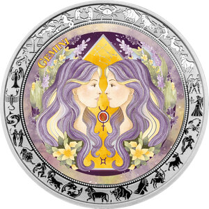 Monnaie GEMINI Aquarelle Zodiac 1 Oz Argent 5 Cedis Ghana 2026 (PRÉCOMMANDE)