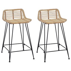 vidaXL Tabouret de bar 2 pc Naturel 44 x 45 x 76 cm Rattan et Acier