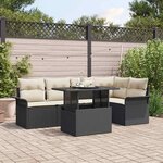 vidaXL Ensemble de canapé de jardin avec coussin 6 Pièces Noir Poly rotin