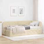 vidaXL Cadre de lit d'angle avec matelas Crème 90 x 200 cm tissu