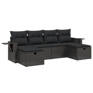vidaXL Salon de jardin 6 Pièces avec coussins noir résine tressée