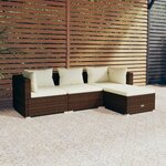 vidaXL Salon de jardin 4 Pièces avec coussins Résine tressée Marron