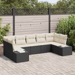 vidaXL Ensemble de canapé de jardin avec coussin 7 Pièces Noir et crème