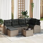 Ensemble de canapés de jardin 6 pièces avec coussins en rotin noir poly