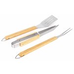 Lot de 3 accessoires pour barbecue 1 pince, 1 spatule, 1 fourchette avec manche en Bambou