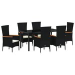 vidaXL Ensemble de Salle à Manger de Jardin 7 Pièces avec Coussins Rattan Noir