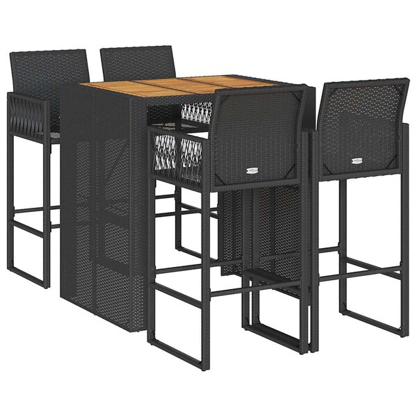 vidaXL Ensemble de bar de jardin 5 Pièces sans coussins noir poly rotin
