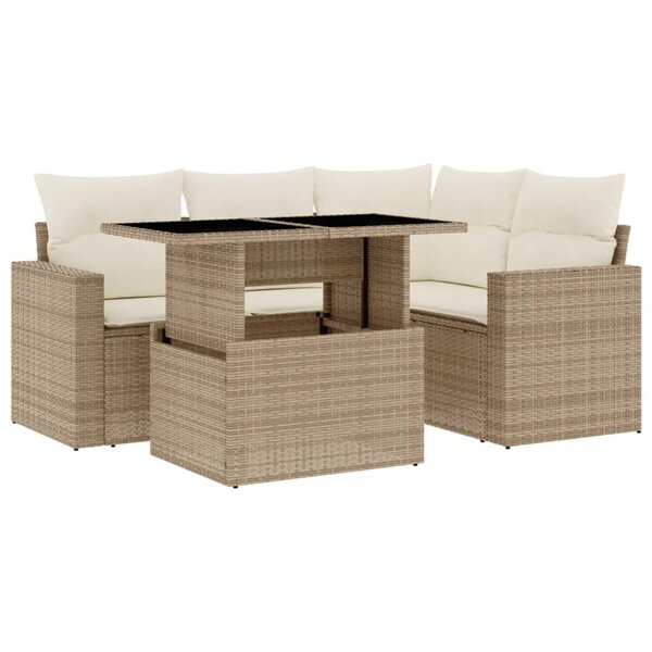 vidaXL Salon de jardin avec coussins 5 Pièces beige résine tressée