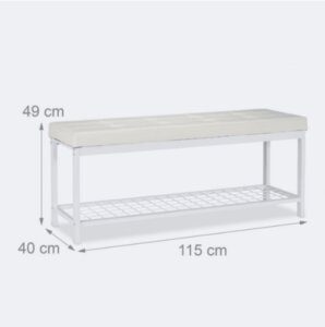 Banc banquette range chaussures ouvert synthétique support grillage métal 115 cm blanc 13_0000367