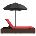 vidaXL Chaise longue double avec coussins et parasol marron poly rotin