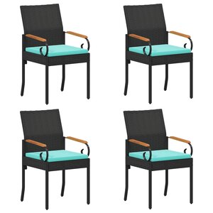 vidaXL Chaises de jardin 4 Pièces Noir et turquoise Poly Rattan et Acacia