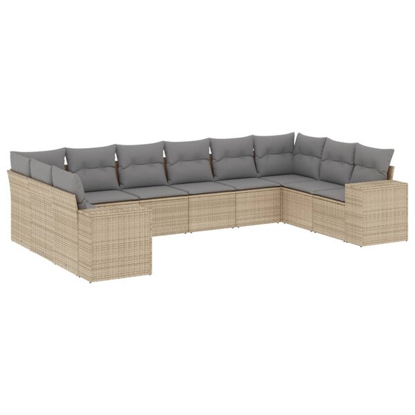 vidaXL Salon de jardin avec coussins 10 Pièces beige résine tressée