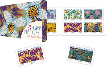 Carnet de 12 timbres - Fleurs et papillons - Lettre Verte