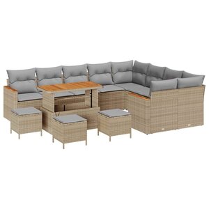 vidaXL Ensemble de canapé de jardin 13 Pièces Beige Poly rotin