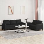 vidaXL Ensemble de canapés 2 Pièces avec coussins Noir Similicuir