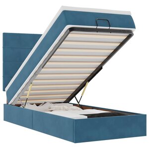 vidaXL Cadre de lit ottoman avec matelas bleu foncé 90x200 cm velours