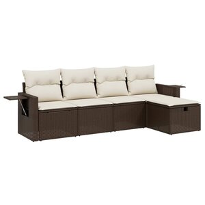 vidaXL Salon de jardin avec coussins 5 Pièces marron résine tressée