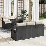 Ensemble de canapé de jardin de 6 pièces avec coussins en rotin noir poly