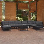 vidaXL Salon de jardin 9 Pièces avec coussins Noir Bois de pin massif